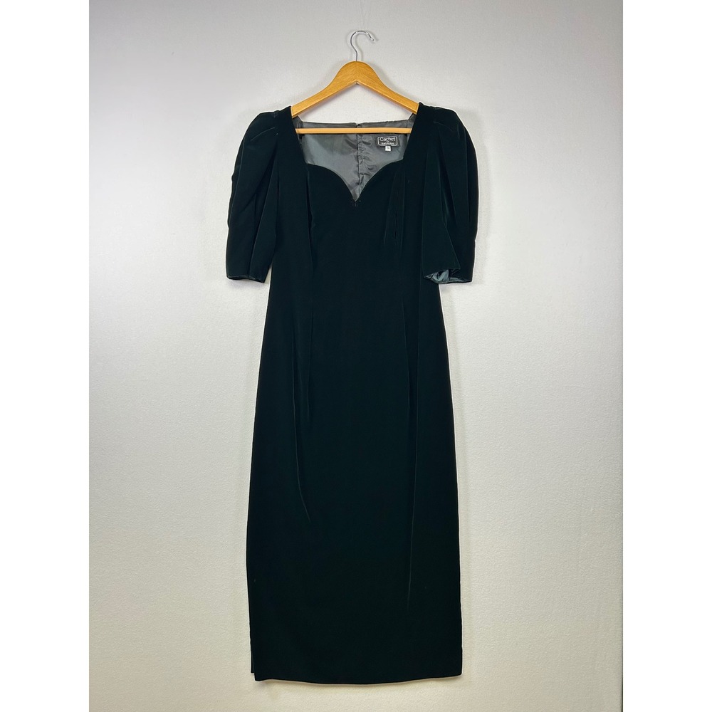Vintage 90s Cachet by Bari Protas Velvet Midi Dress‎ Women 7/8 Dark Green